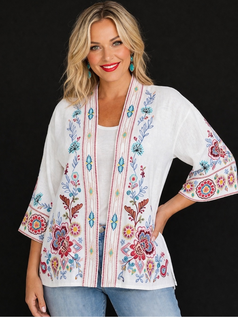 JOHNNY WAS SICILIA EMBROIDERED LINEN KIMONO NWT - Picture 1 of 11